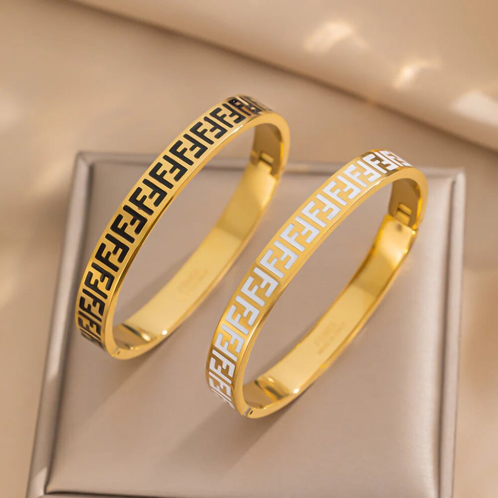 NEW! 18K PLATED Stainless LETTER BANGLE BRACELET - Picture 3 of 6